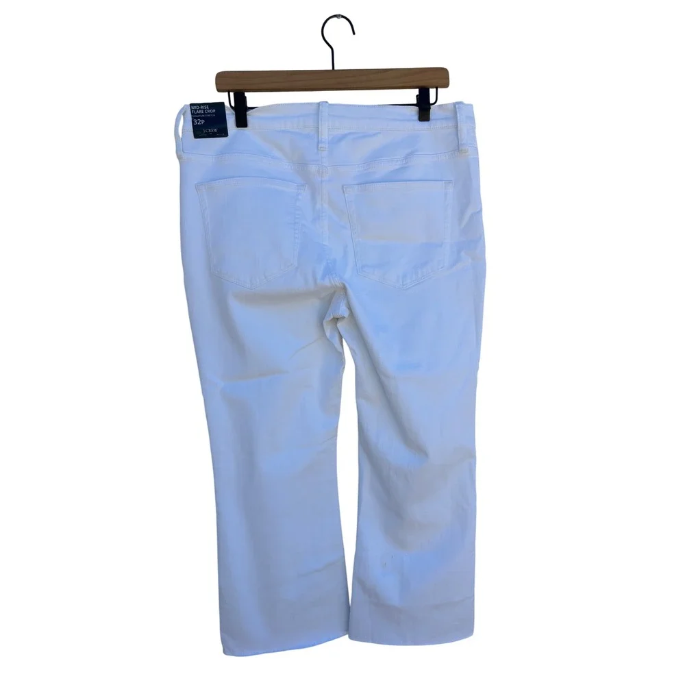 J. Crew Mid-Rise Flare Crop White Denim Jeans Womens Size‎ 32 Petite NWT